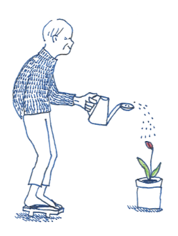 水やりをするお爺さんの画像